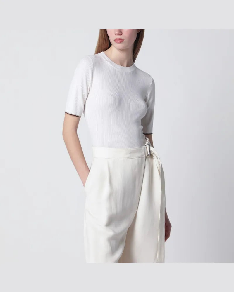 Brunello Cucinelli Weißes Stricktop aus Kaschmir und Seide Multicolor