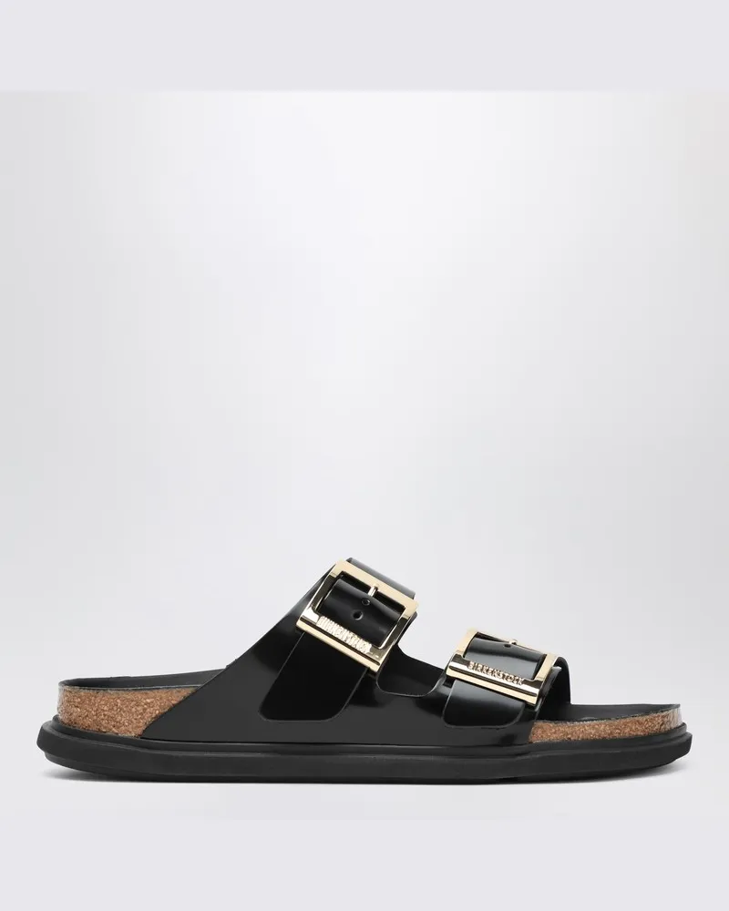 Birkenstock Rutschen Arizona Tropfen Schnalle aus schwarzem Lackleder Schwarz