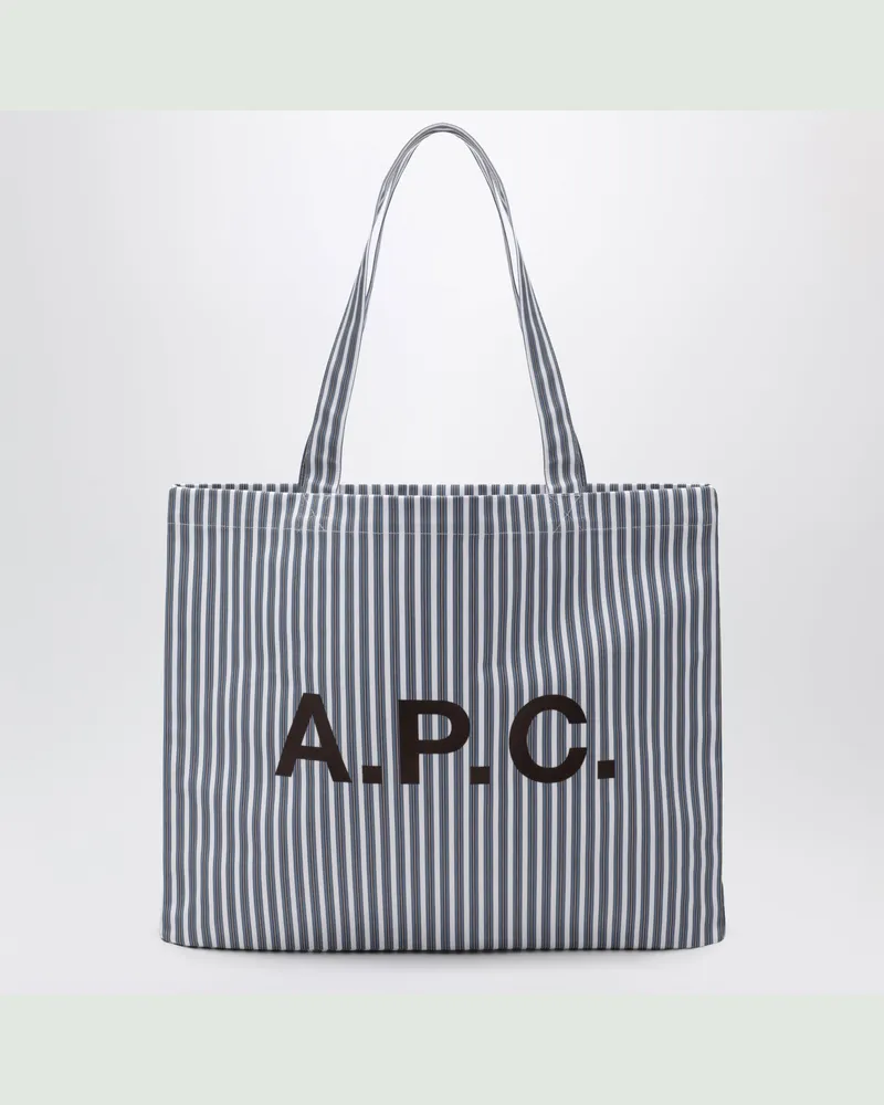 A.P.C. Light blue striped Lou Large tote bag in cotton Blue