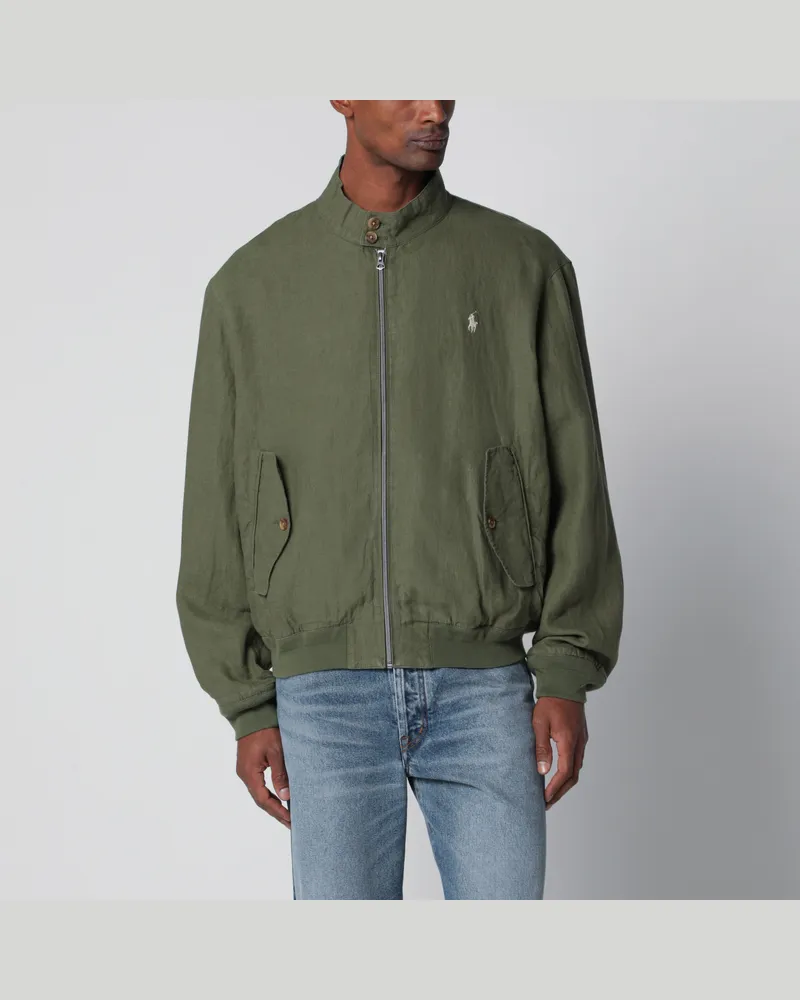 Ralph Lauren Dunkelgrüne Leinenjacke mit Reißverschluss Green