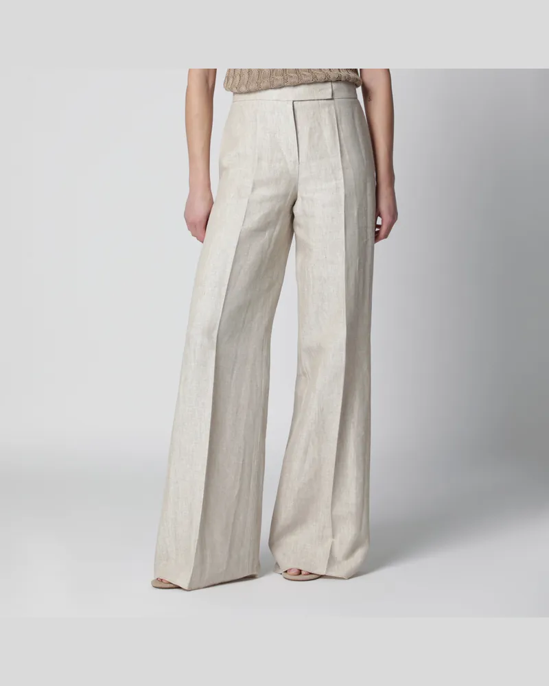 Max Mara Weite Hose aus Leindrill in Braun/Grau Beige