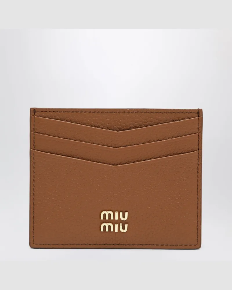 Miu Miu Card holder in leather, Cognac Brown