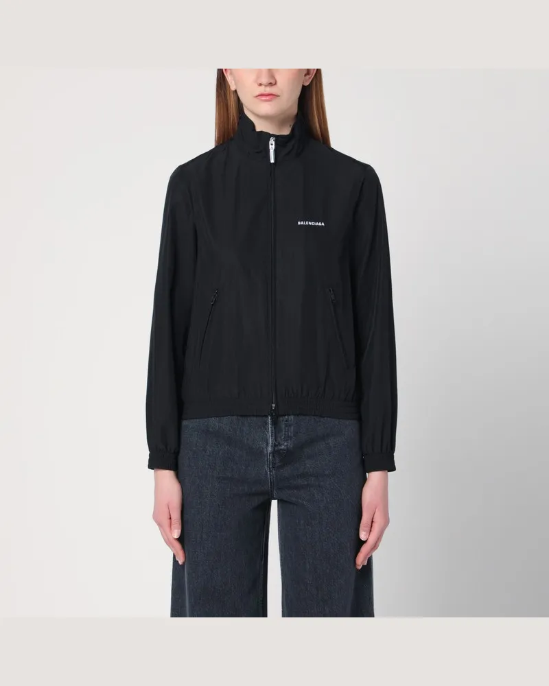 Balenciaga Schwarze Bomberjacke mit Reißverschluss und Logo Schwarz