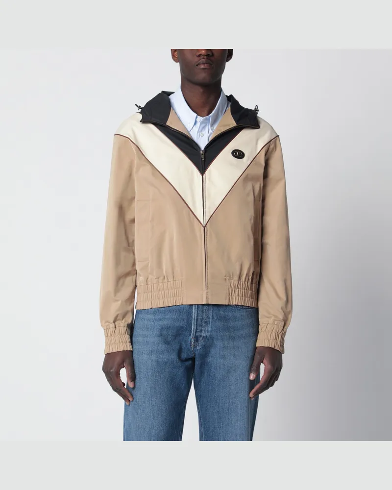 Valentino Garavani Schwarze butterfarbene und camelfarbene Jacke mit Vlogo-Patch Black