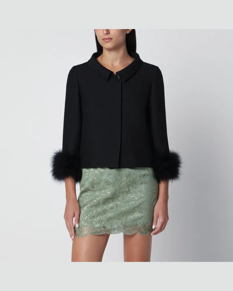Valentino Garavani Kurze schwarze Jacke aus Wolle und Seide Black