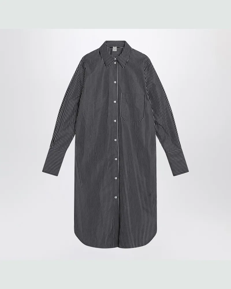 Totême Schwarzes Hemdblusenkleid mit weißen Streifen Black
