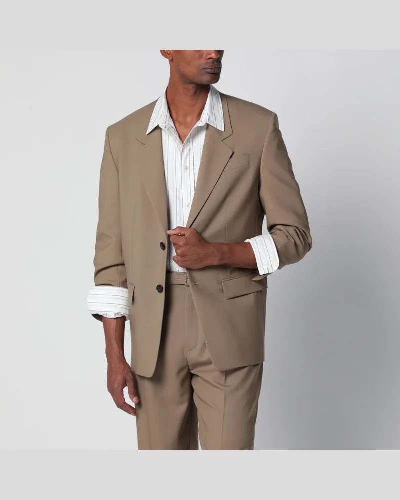 Saint Laurent Einreihige Jacke aus Woll-Mohair-Twill in Beige Beige