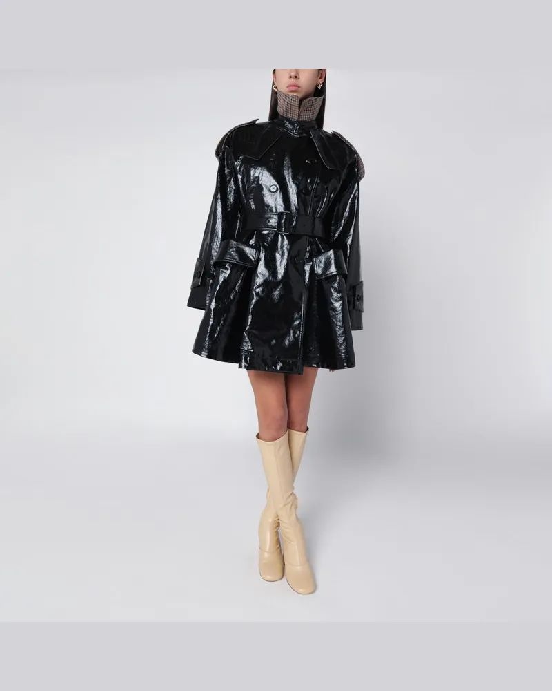 Chloé Kurzer schwarzer beschichteter Leinentrenchcoat Schwarz