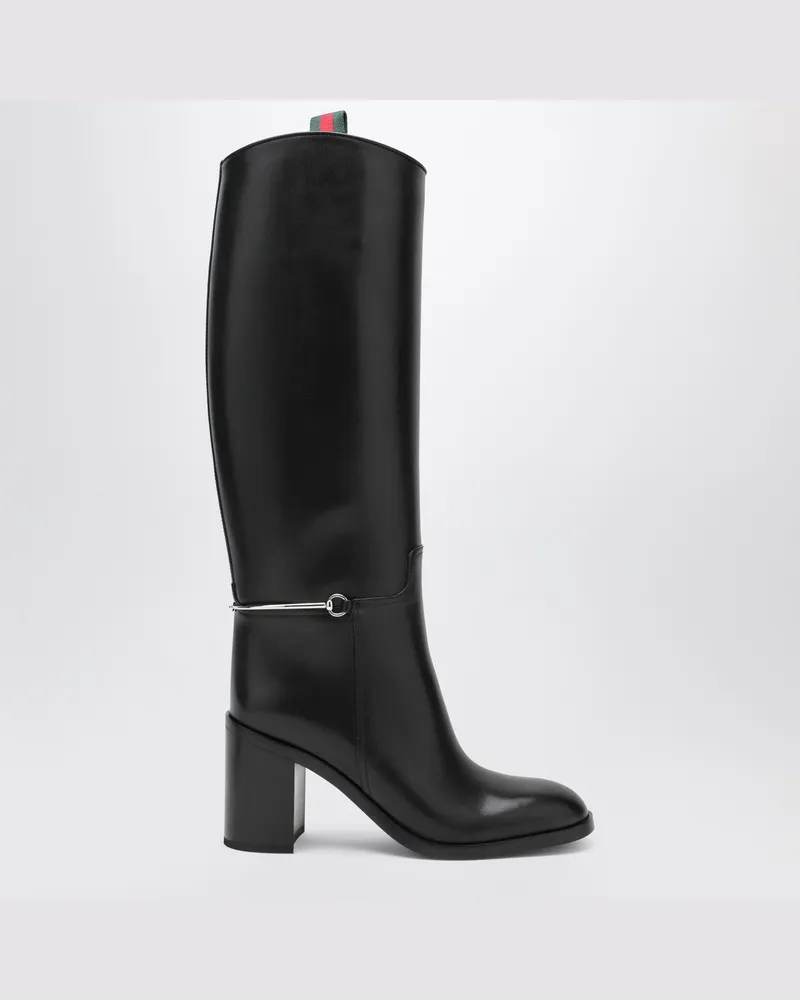 Gucci Hoher schwarzer Stiefel mit schmalem Horsebit Black