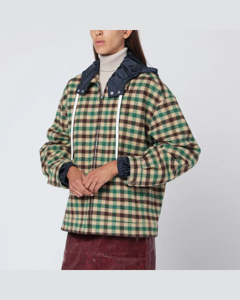 Miu Miu Überprüfen Sie die Wolljacke mit Nylonkapuze Mehrfarbig