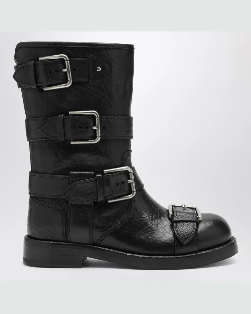 Dolce & Gabbana Schwarze Lederstiefel mit Riemen 