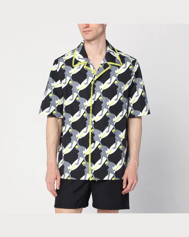 Gucci Schwarz/grau/weißes Hemd mit Baumwolldruck Schwarz