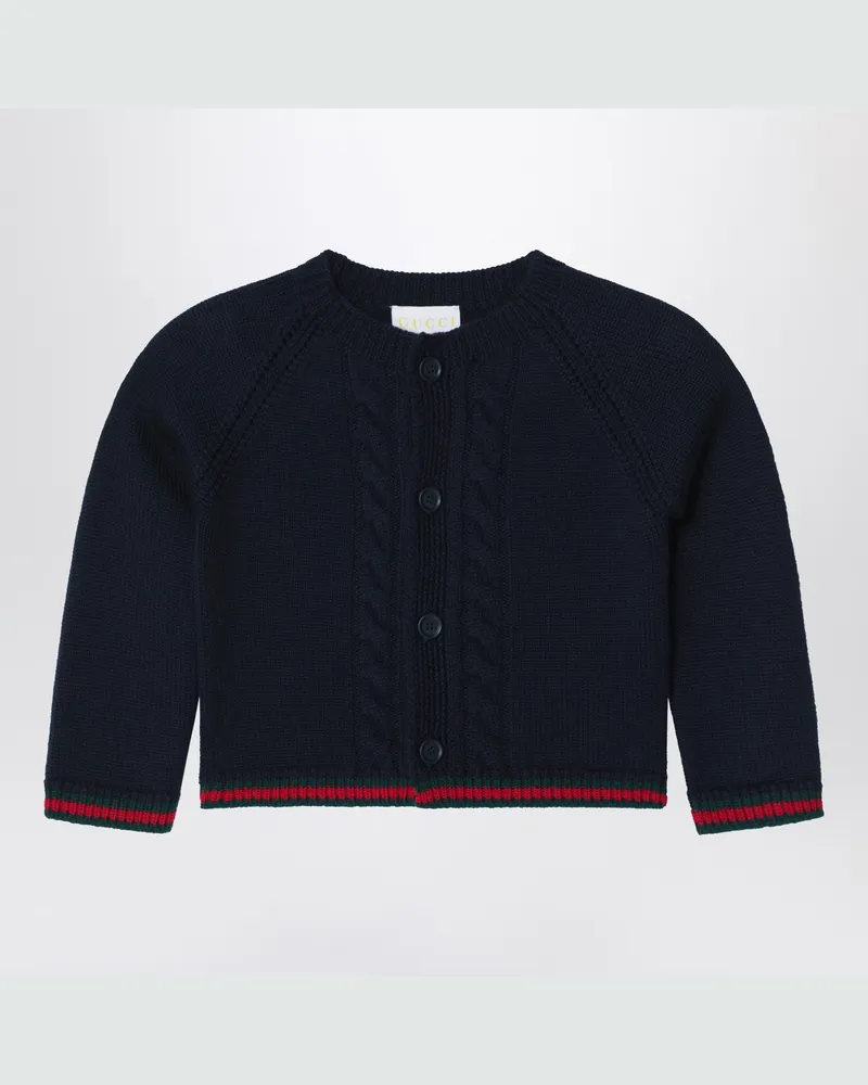 Gucci Blauer Wollcardigan mit Webband Blue