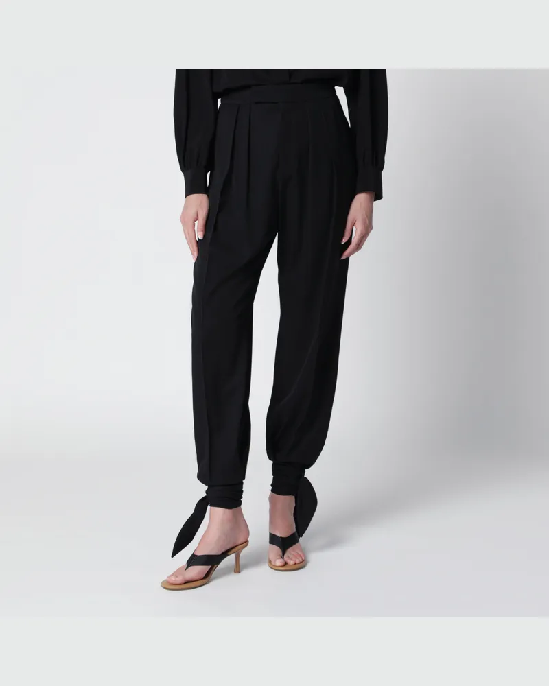 Chloé Fließende Bundfaltenhose aus schwarzem Crêpe de Chine Black