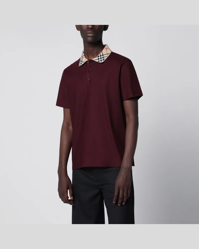 Burberry Polohemd aus Baumwollpiqué mit Check-Kragen in Rot Red