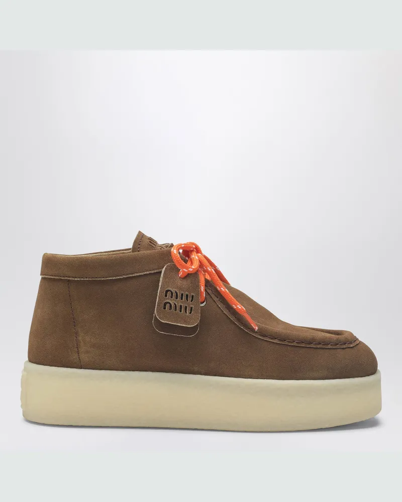 Miu Miu Platform ankle boots in cinnamon suede Brown