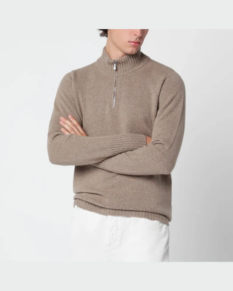 Drumohr  Beige melierter Half-Zip-Pullover aus Wolle Beige