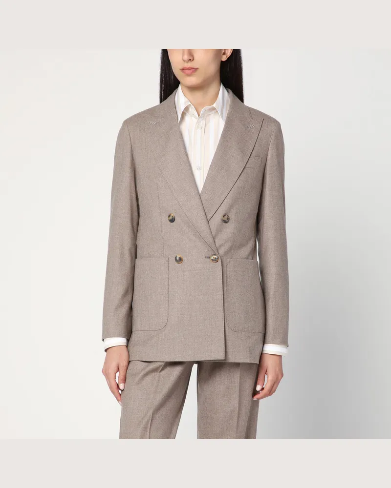 Max Mara Doppelt gefütterte Kaschmirmantel in Taubfarbe Beige