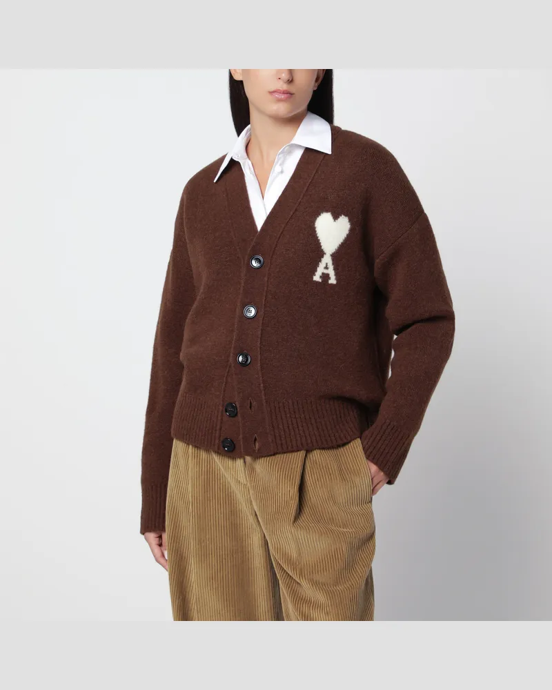 AMI Paris Brown Ami de Coeur cardigan in alpaca blend Brown
