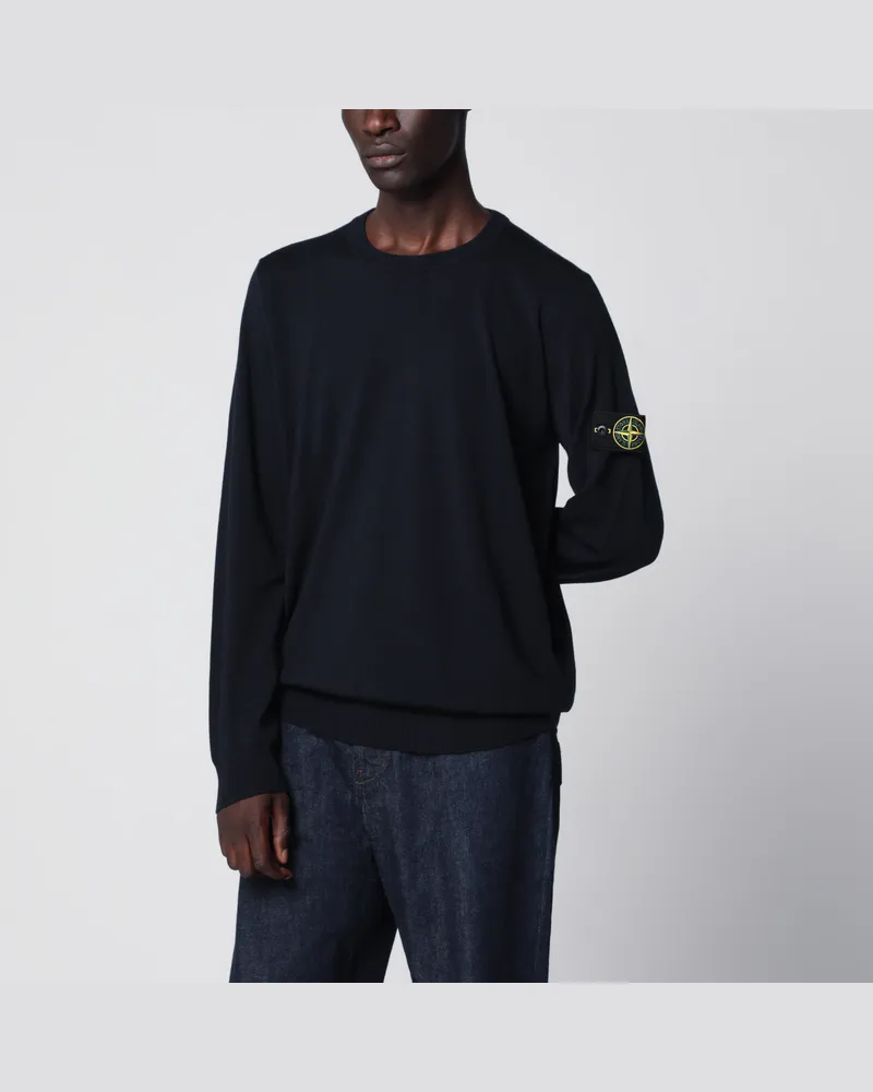Stone Island Marineblauer Rundhalspullover aus Wolle Blue