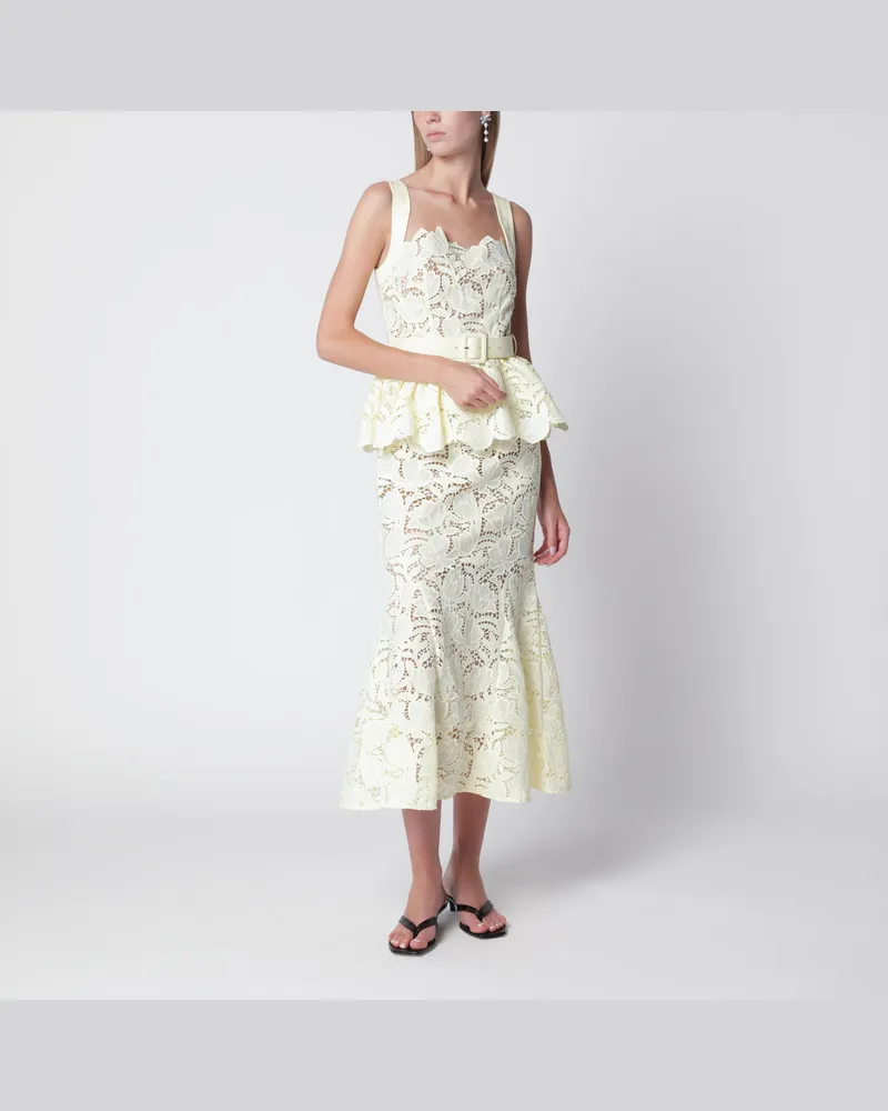 Self-Portrait Gelbes Midikleid mit Schößchen aus Spitze Yellow