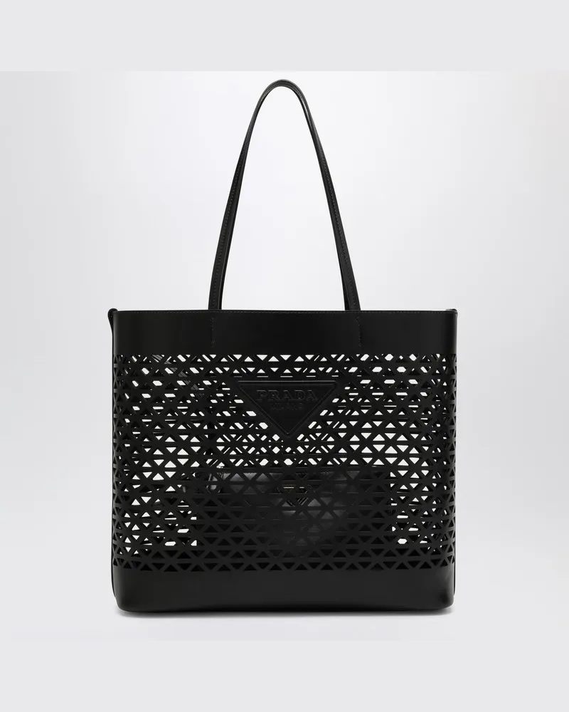 Prada Große schwarze Shoppingbag aus perforiertem Leder Schwarz