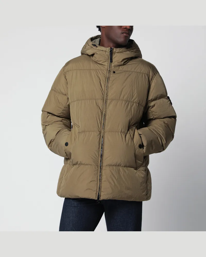 Stone Island Wasserabweisende Daunenjacke aus militärgrünem Nylon Green