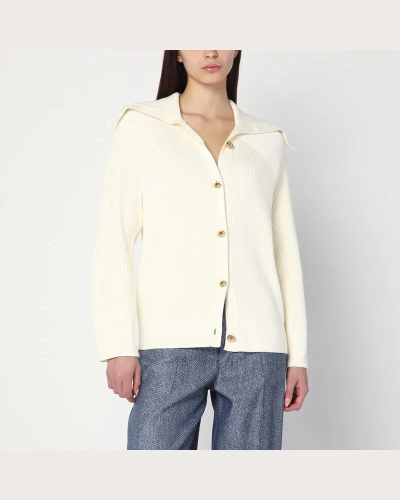 Bottega Veneta Elfenbeinfarbener Cardigan aus Rippbaumwolle Weiß
