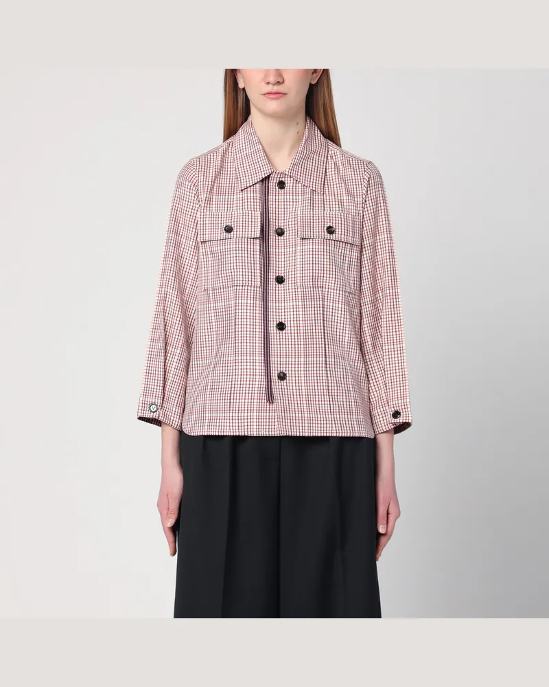 Bottega Veneta Perl/Abyss/Scharlach kariertes Hemd 