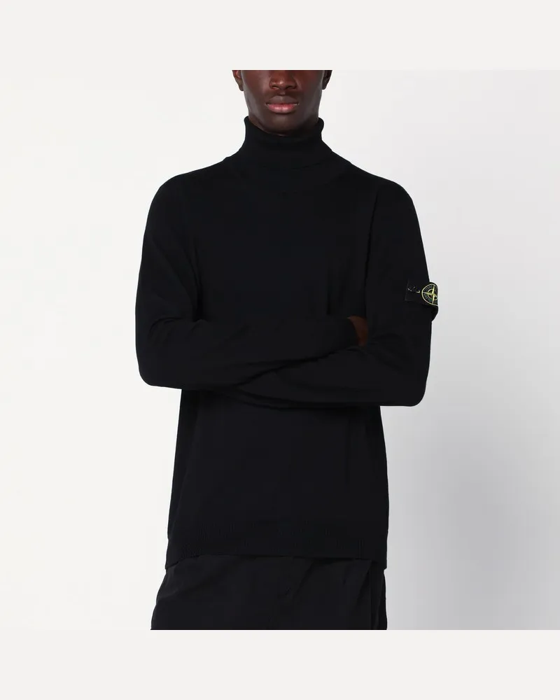 Stone Island Schwarzer Rollkragenpullover aus Wolle Schwarz