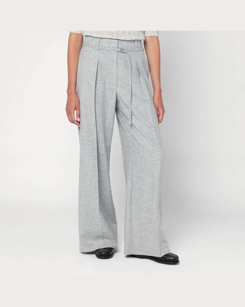 Brunello Cucinelli Weite graue Hose aus Wolle und Kaschmir Grau