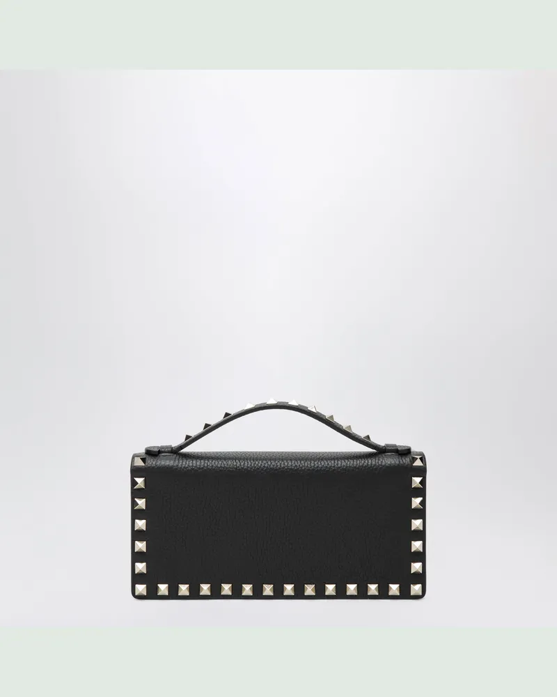 Valentino Garavani Rockstud Geldbörse mit Kette aus schwarzem Leder Black