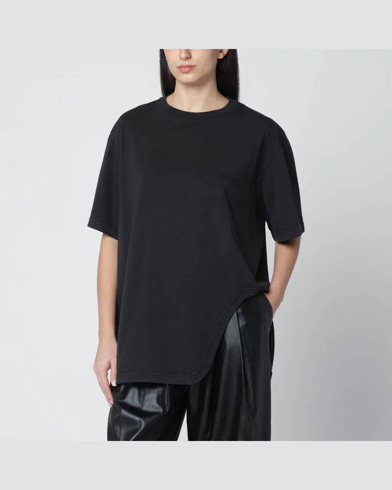 ATTICO Schwarzes verwaschenes T-Shirt mit geformtem Saum Black