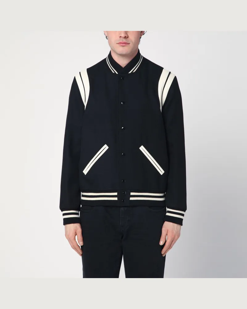 Saint Laurent Bomberjacke aus Wolle schwarz/weiß Schwarz