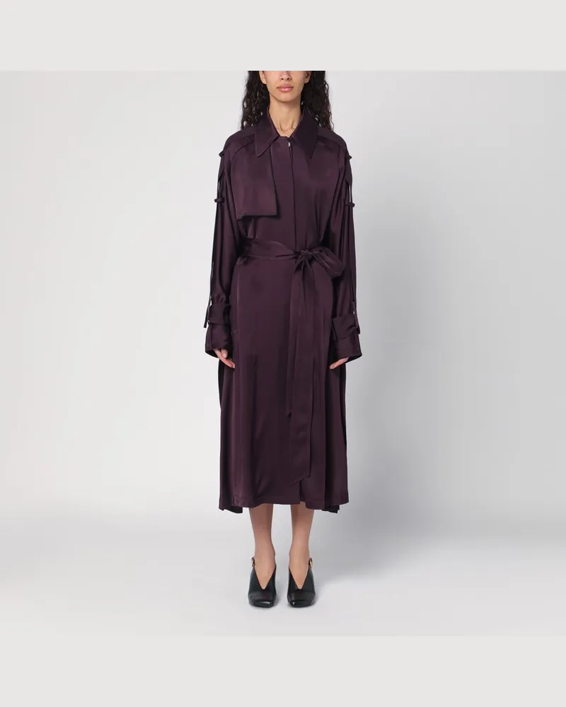 Victoria Beckham Auberginenfarbener, einreihiger Trenchcoat Burgunderrot