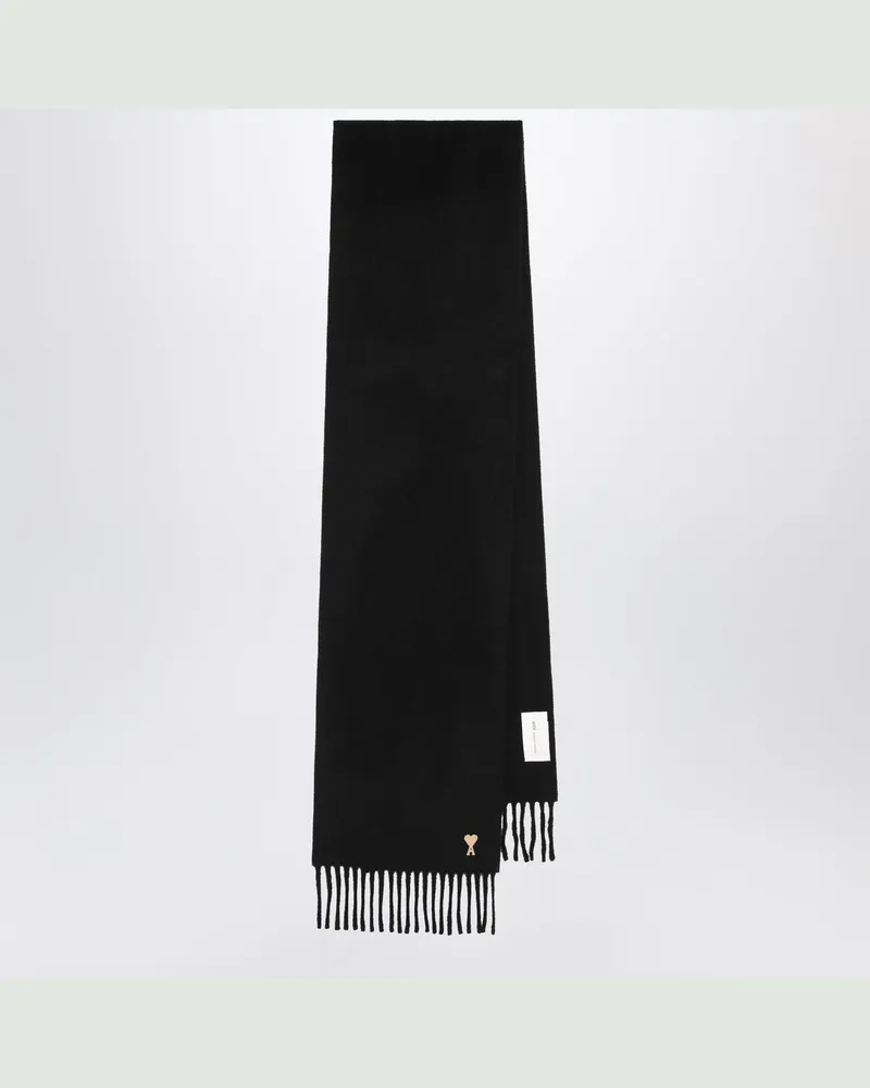 AMI Paris Schwarzer Ami de Coeur Schal aus Wolle Black