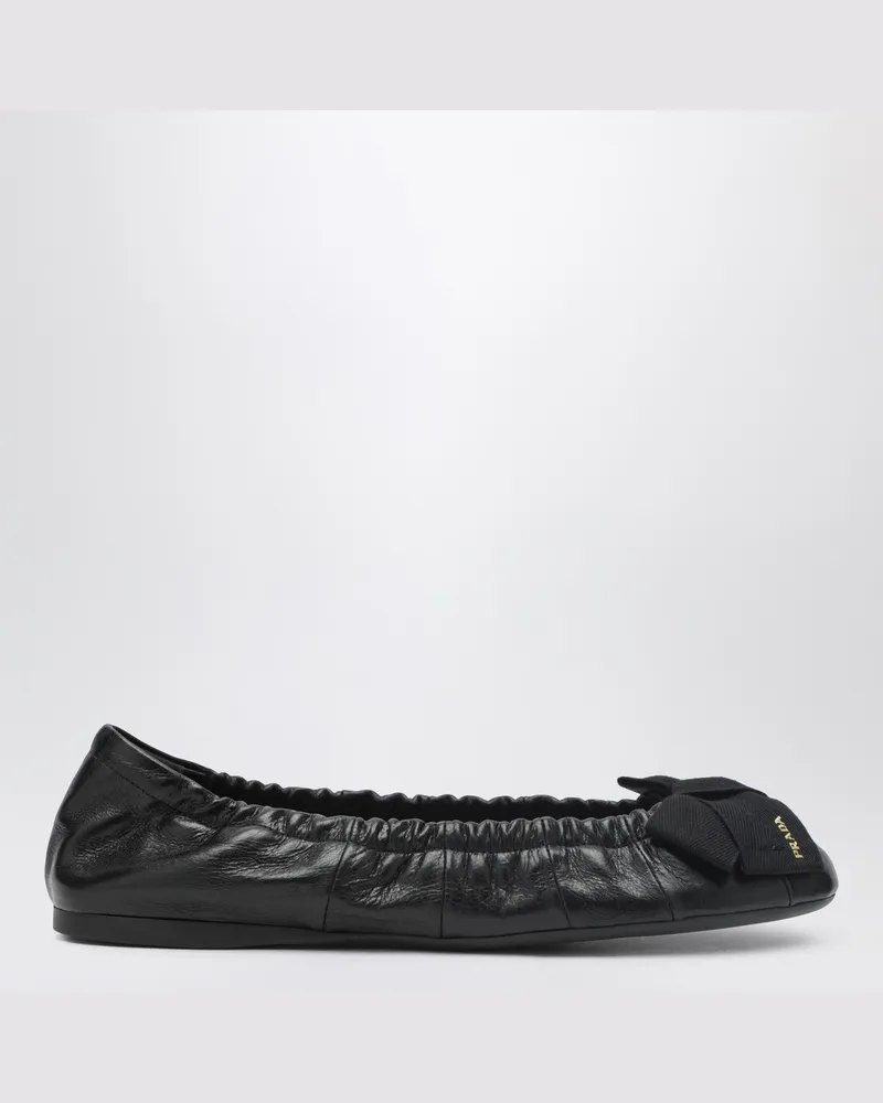 Prada Schwarze Lackleder-Ballerinas mit Schleife Black