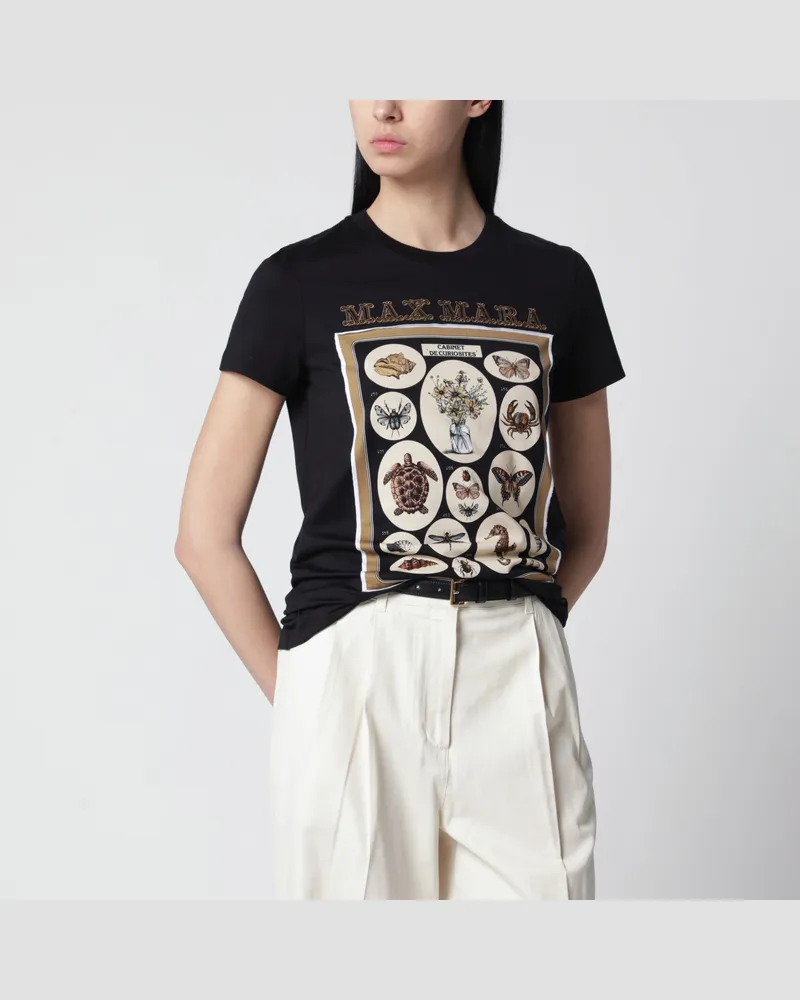 Max Mara T-Shirt aus Baumwolljersey mit Print in Schwarz Black