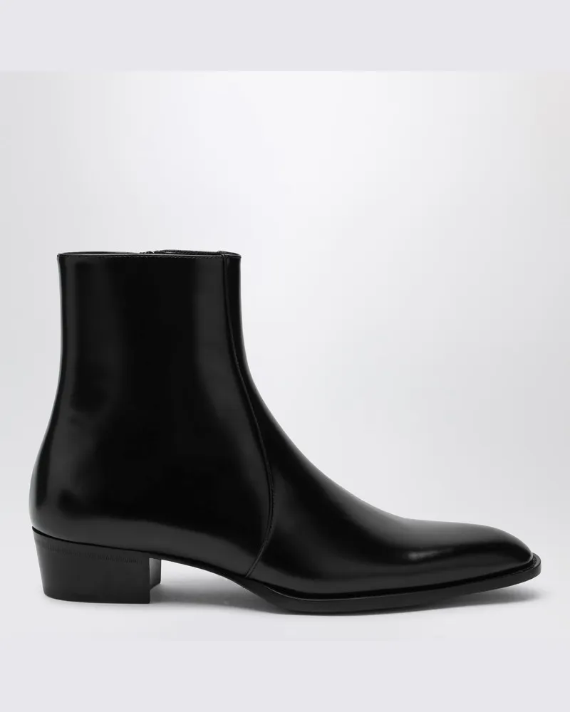 Saint Laurent Schwarze Roman Stiefel aus glattem Leder Schwarz
