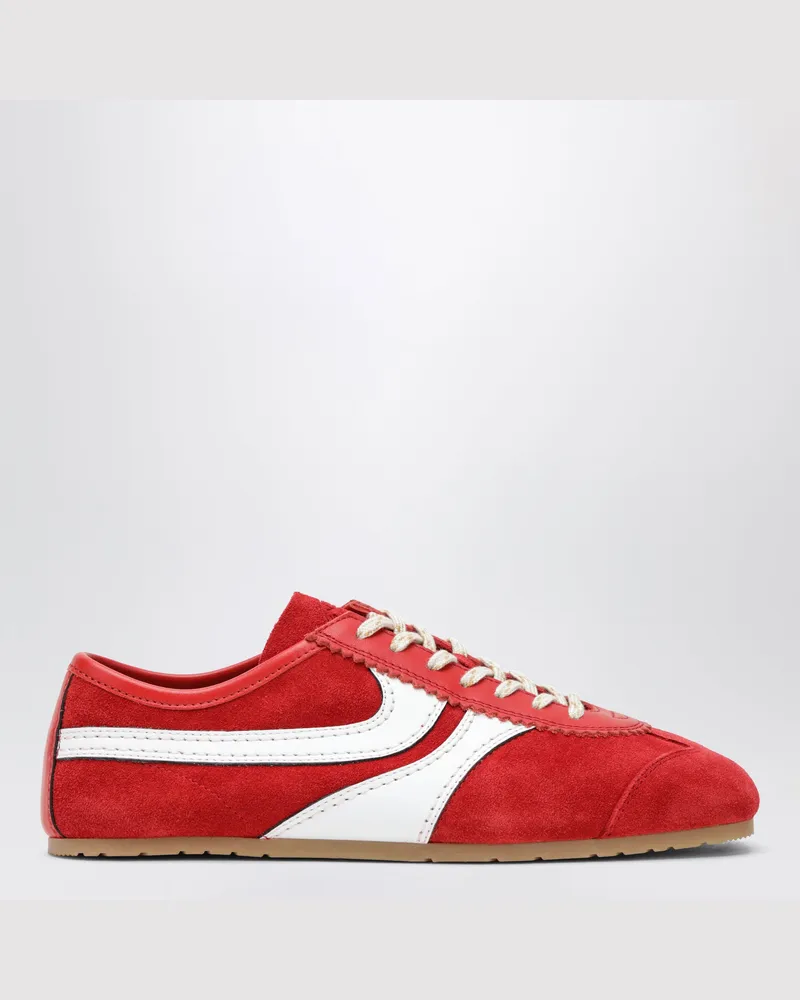 Dries van Noten Rot/weiße Sneaker aus Leder und Wildleder 