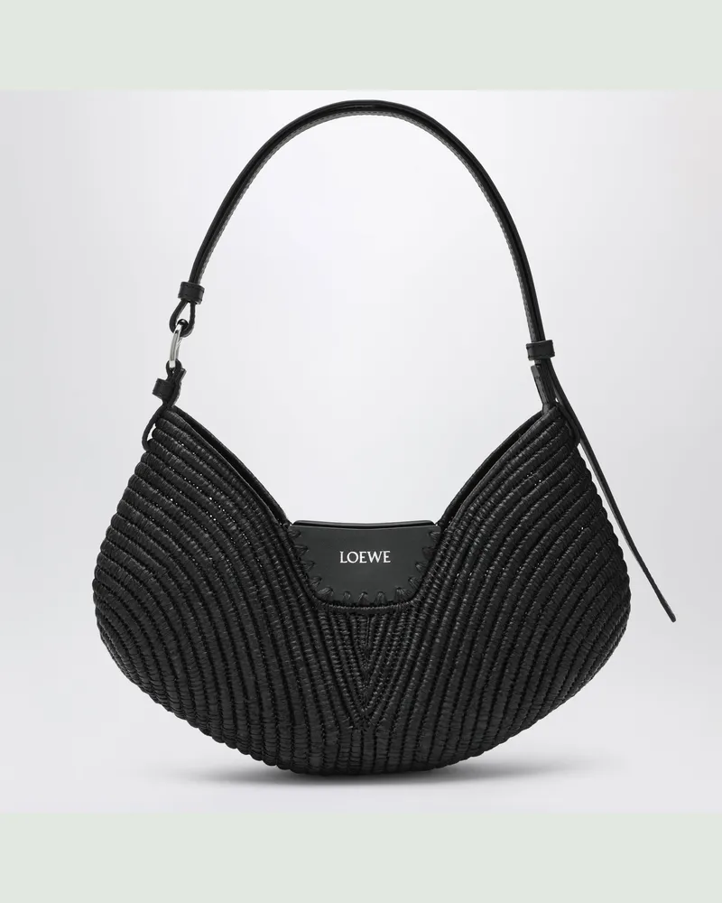 Loewe Mittelgroße  Swing Tasche aus Raffia und schwarzem Leder Black
