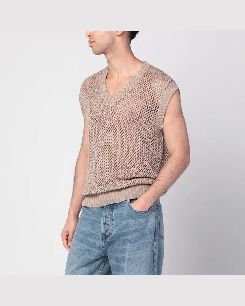 Tagliatore Taupefarbene perforierte Weste aus Baumwolle Beige