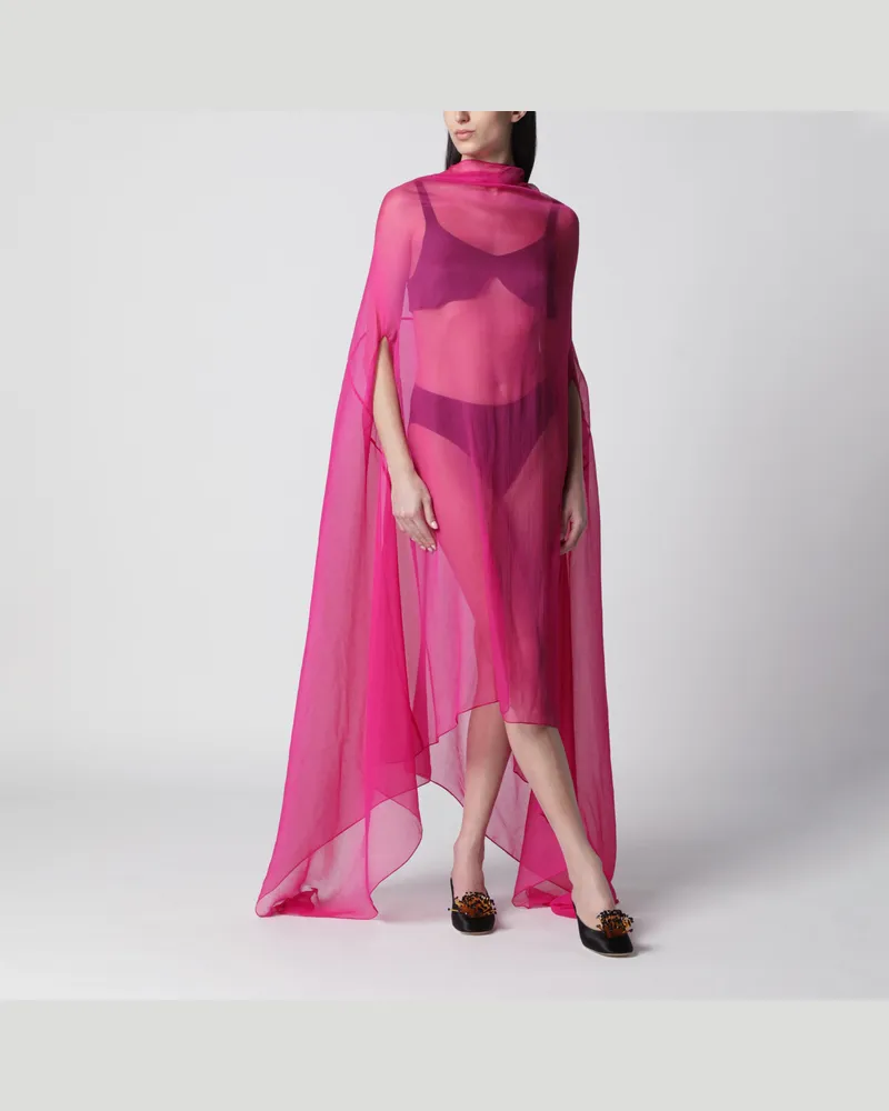 Dries van Noten Weites Cape-Kleid Fuchsia aus Durchsichtiger Seide Pink