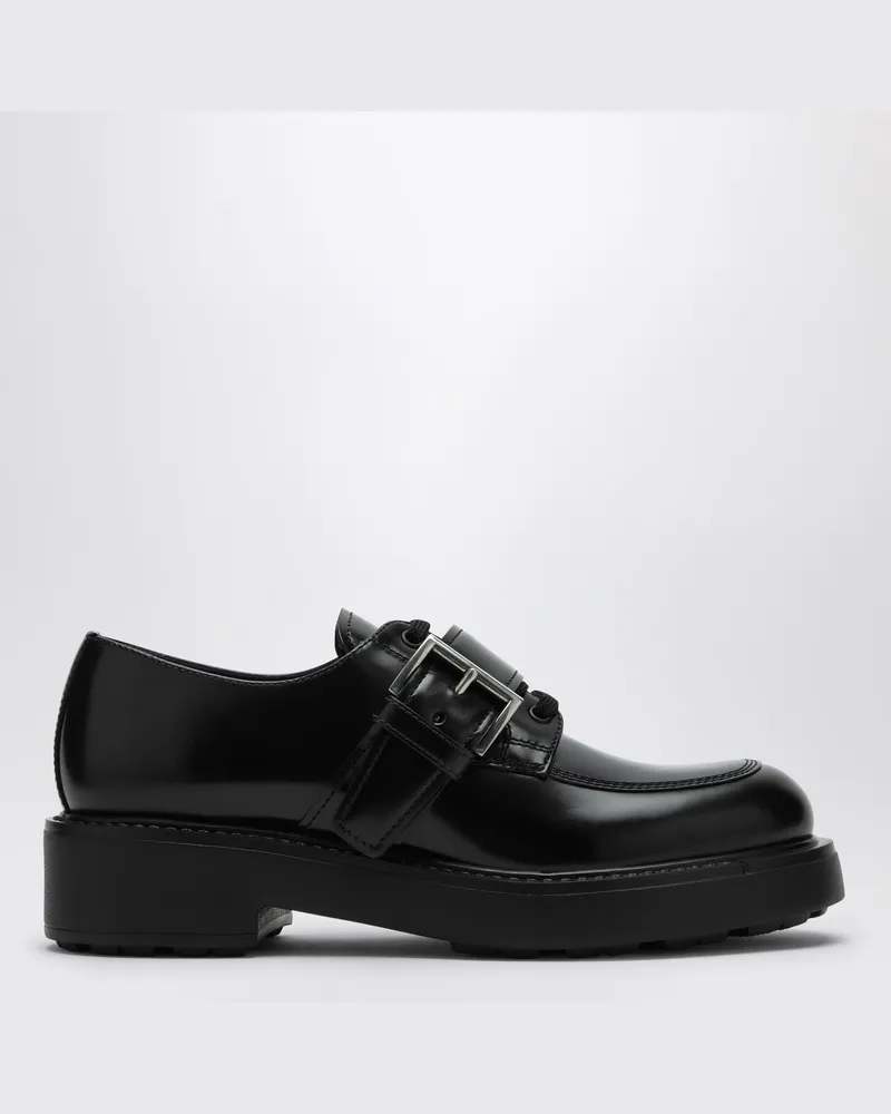 Prada Schwarzer Schnürschuh mit Riemen Schwarz