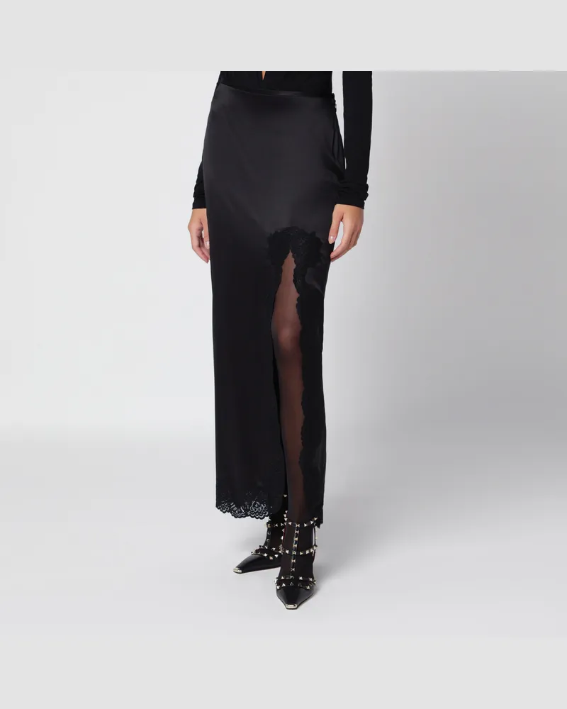 Valentino Garavani Long black crepe satin skirt with lace Black