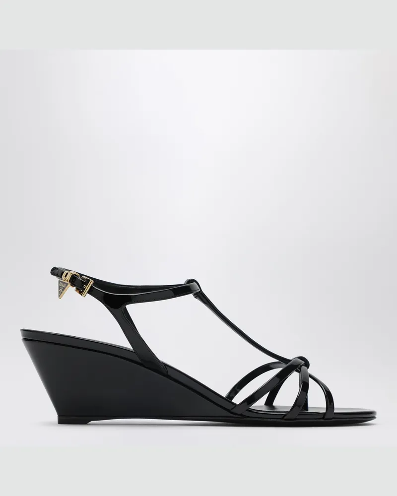 Prada Wedgesandale aus schwarzem Leder Black