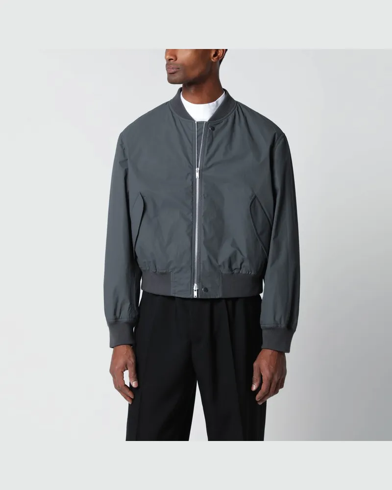 Jil Sander Graue Bomberjacke aus Baumwolle mit Reißverschluss Grau