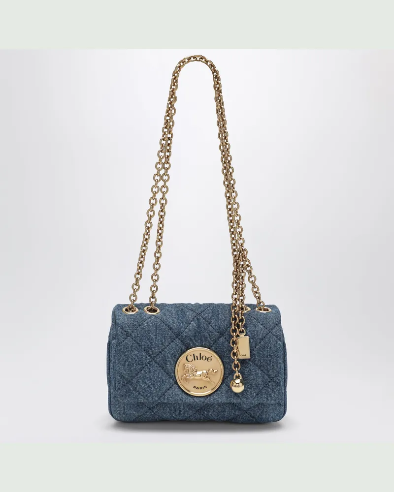 Chloé Kleine Schultertasche Heritage aus gestepptem Denim in Blau Blue