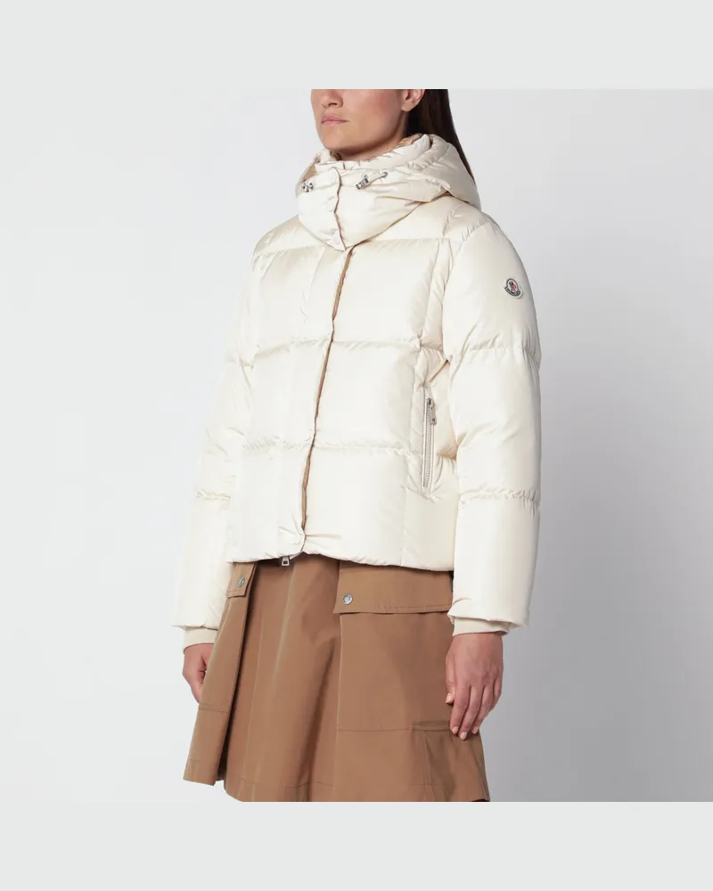 Moncler Elfenbeinfarbene Daunenjacke aus Nylon White