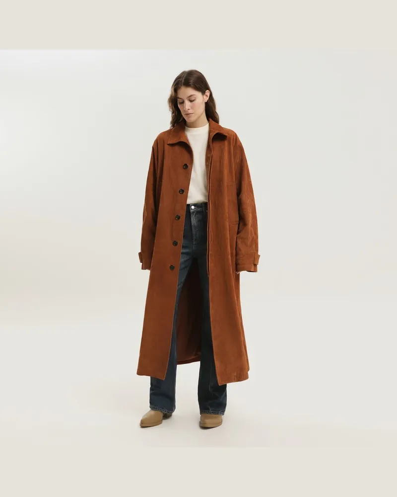 1989 STUDIO Brauner Corduroy-Leder-Mackintosh-Mantel Braun